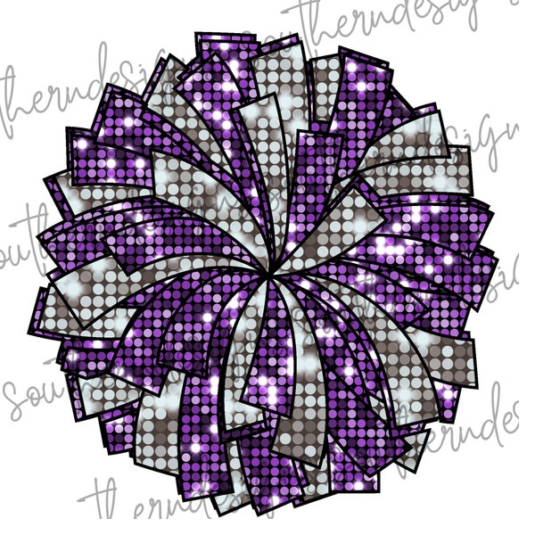 Cheer POMPOM Sequin PNG, purple and silver sequin pom-pom, Sequin Cheer Digital Download