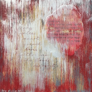 Red & Gold Abstract Painting 24x24 Many Waters Cannot Quench Love Hebrew Jewish Art Song of Solomon  FREE SHIPPING