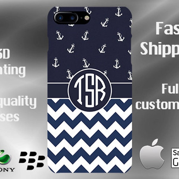 Anchor Monogram Cell Phone Case, iPhone 7 case, Note 5 case, Nautical cell, iPhone 7 plus cell phone case, iPhone 6 plus case, S6 #222