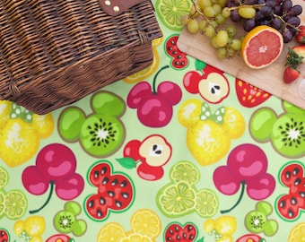 Summer Picnic Mouse Fruit Blanket, Strawberry Kiwi Apple Cherry Watermelon, Lemon Lime Home Decor, Minky Blanket, Magical Summer Mouse Ears