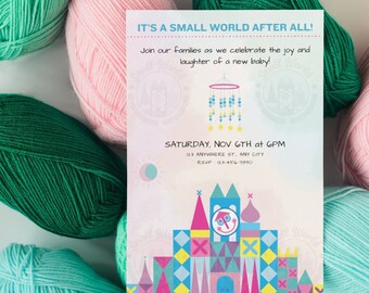 It's a Small World Baby Shower Invitation, Invitation Template, Editable Invitation, Baby Shower Invite, Gender Reveal Party Invitation, 5x7