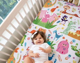 It's a Small World Baby Crib Sheet, Jungle Crib Sheet, Newborn Baby Gift, Gifts for Her, Baby Shower Gift, Animal Nursery, Jungle Nursery