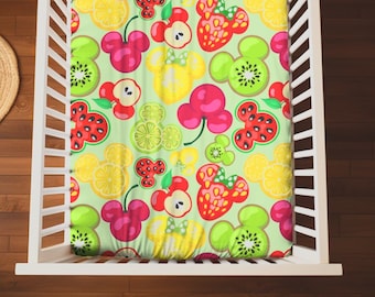 Magical Mouse Summer Crib Sheet, Summer Fruit Baby Shower Gift, Strawberry Kiwi, Lemon Apple Cherry Baby Gift, Newborn Summer Nursery