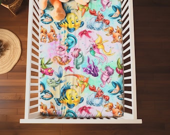 Little Mermaid Crib Sheet, Ocean Fish Baby Shower Gift, Ocean Nursery, Newborn Gift, Magical Fish Fiesta Nursery Sheet, Little Mermaid Ocean