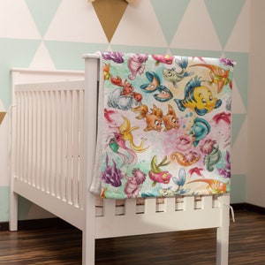 Little Mermaid Under the Sea Blanket, Mermaid Mouse, Fish Fiesta Minky, Home Decor, Baby Shower Gift, Girls Birthday Gift, Sea Life