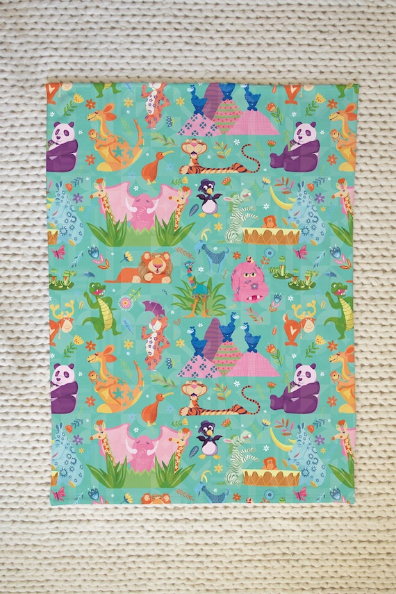 It's a Small World Animal Jungle Blanket, Jungle Baby Blanket, Animal Baby Blanket, Baby Shower Gift, Baby Girl Gift, Gifts for Her