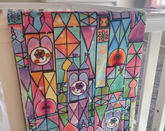 It's a Small World Blanket, Small World Baby Shower Gift, Fantasy Castle Birthday Gift for Her, Baby Blanket Stained Glass Gift Minky