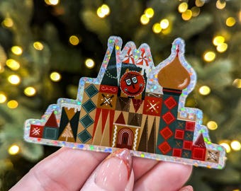 It's a Small World Christmas Glitter Sticker, Fantasyland Magical Castle, Park Icon Sticker, Disneyland Sticker, WDW Sticker, Ride Sticker