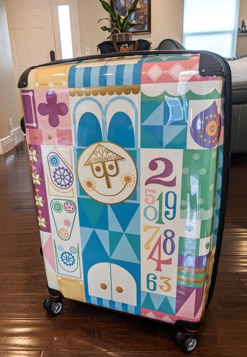 Disney Vacation Luggage, It's a Small World Suitcase, Disney Travel Gift, Disney World Carry On, Gift for Her, Gifts for Her, Christmas Gift image 1