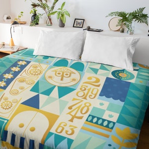 Blue It&#39;s a Small World Comforter, Disney Comforter, Disney Home Decor, Gift for Her, Disney Blanket Christmas Gift, Gifts for Her