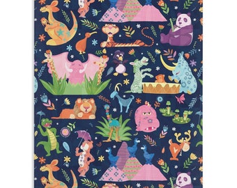 It'S A Small World Animal Jungle Blanket, Jungle Baby Blanket, Animal Baby Blanket, Baby Shower Gift, Baby Girl Gift, Gifts For Her