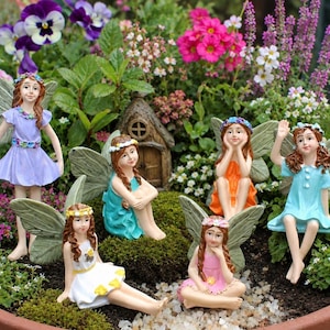 6 hadas miniatura de resina pintadas a mano para macetas