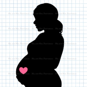 Pregnant clipart, pregnancy image, baby girl, scrapbook images,belly silhouette, instant download, black pink, baby annoucement, pink