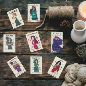 Dark Goddess Altar Original Art Cards & Info Grimoire Page—Printable Digital Download—Persephone, Circe, Hecate, Cerridwen