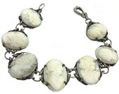 Antique Victorian Sterling and Carved Shell Cameo Bracelet | Romantic Gift