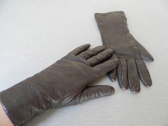 Vintage Ladies Leather Gloves / Black Leather Gloves / Women's Black Leather Gloves / Genuine Leather Ladies Dress Gloves /