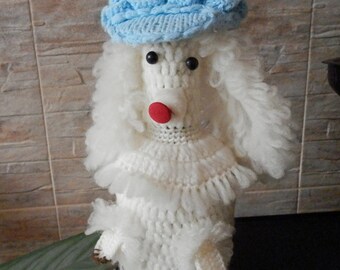 Vintage Hand Knitted Poodle Dog / Hand- Knitted Bottle Cover / Dog Bottle / Bottle Dressed In Knitted Dog / Great Gift
