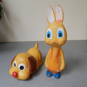 Vintage Rubber Toys / Old Rubber Toys / Retro Toys / Collectible Toys / Vintage Old Set Of 2 Rubber Toys / Soft Rubber Dog And Rabbit.