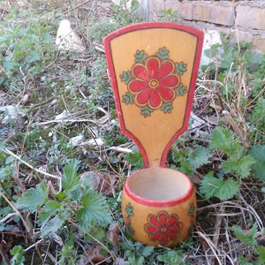 Vintage Wall Decoration / Wooden Wall Holder / Hand Painted Folk Art Wooden Wall Decor / Mounts On Wall For Decoration And Storage .