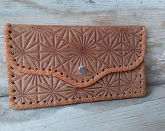 Vintage Leather Wallet / Vintage Tooled Leather Wallet / Brown Leather Wallet / Women Wallet Clutch / Genuine Leather  / Tooled Leather
