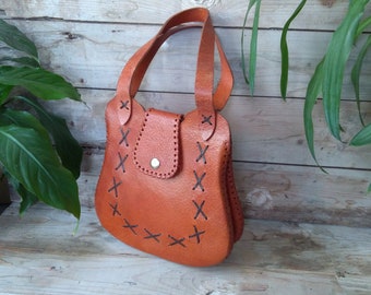 Sac à Main Vintage Années 70 En Simili Cuir Marron - Très Bon état, Doublure Toile, Maroquinerie Rétro