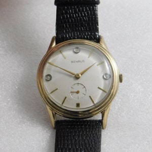 Vintage Collectible Working Benrus Men&#39;s Wrist Watch 10 kt rolled gold case with Diamonds
