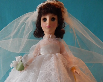 Vintage coleccionable Effanbee muñeca, 3326 novia castaña en caja