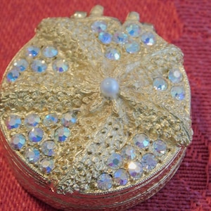 Vintage Collectible Rhinestone and Gold Pill Box
