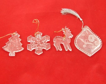 Vintage Collectible Set of Four Crystal Christmas Ornaments