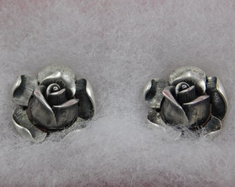 Vintage Collectible Trifari Silver Rose Earrings