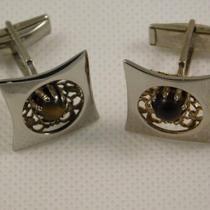 Vintage Collectible Tigers Eye and Sterling Cuff Links