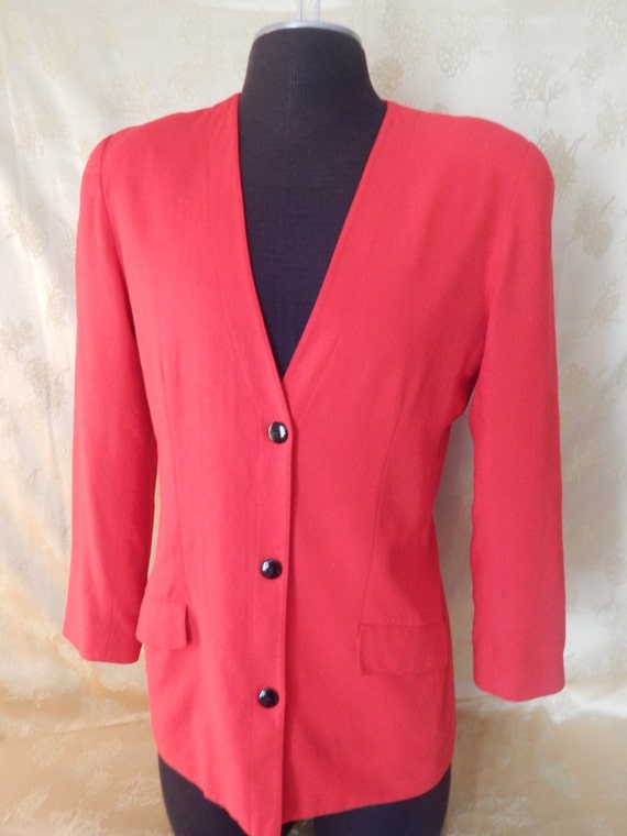 Vintage Liz Claiborne Red Jacket Size 10 100% Silk - image 1