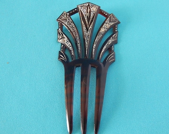 Vintage Collectible Hair Comb Rhinestone Fan