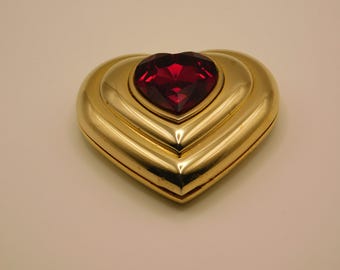 Vintage Collectible Yves St Laurent Red Jewel Gold Compact