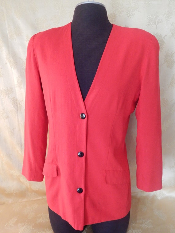 Vintage Liz Claiborne Red Jacket Size 10 100% Silk - image 5