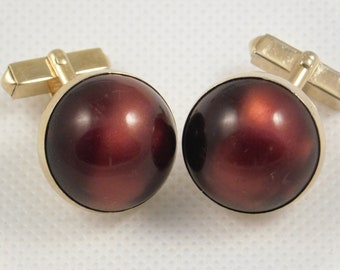 Boutons De Manchette Vintage Swank Années 70 - Or, Pierre Rouge Rubis, Style Hipster - Occasion