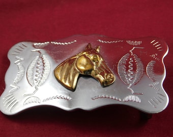 Vintage Collectible Silver Belt Buckle with Horse Head