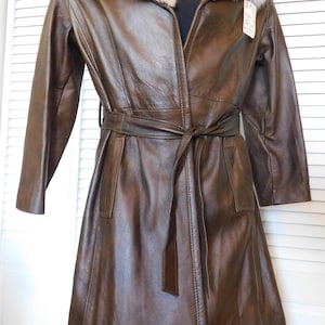 Ladies Brown Leather Coat with Fox Fur Collar