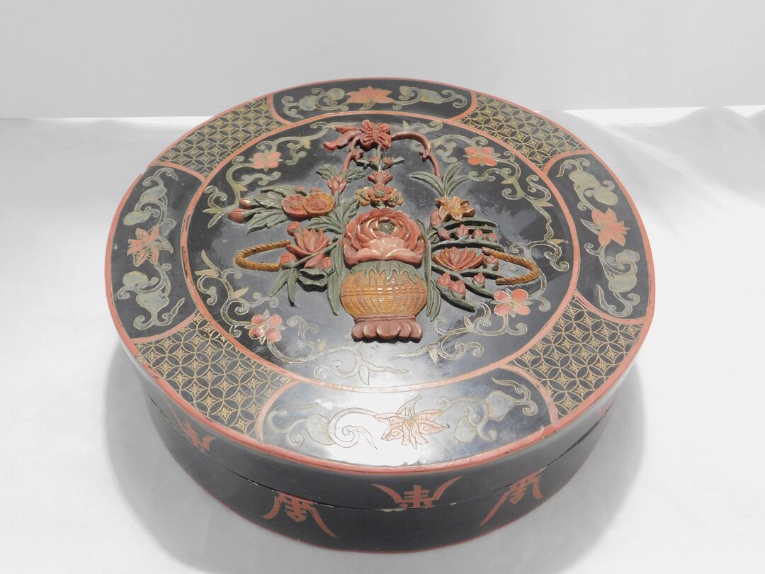 Chinese Craft Round Box - Etsy