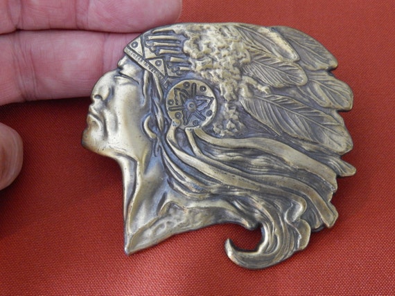 Vintage Collectible Native American Brass Belt Buckle - Etsy display picture 1