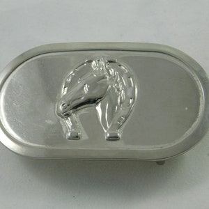 Vintage Collectible Childs Belt Buckle Nickel Plated Horse Head