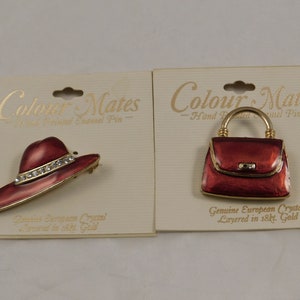 Vintage Collectible Red Hat Lady Hat and Purse Brooches