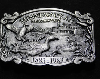 Vintage Collectible Minnewaukan Centennial Belt Buckle