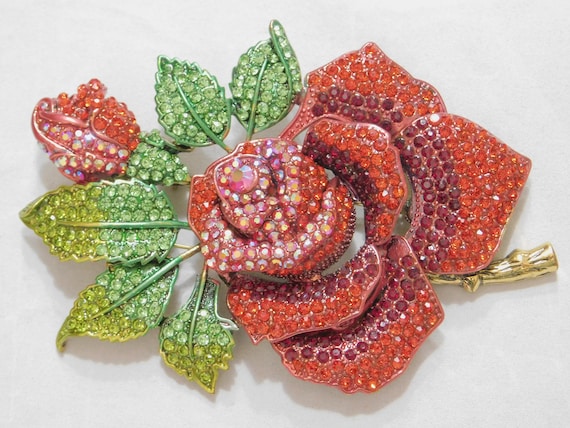 Vintage Collectible Rhinestone Rose Brooch