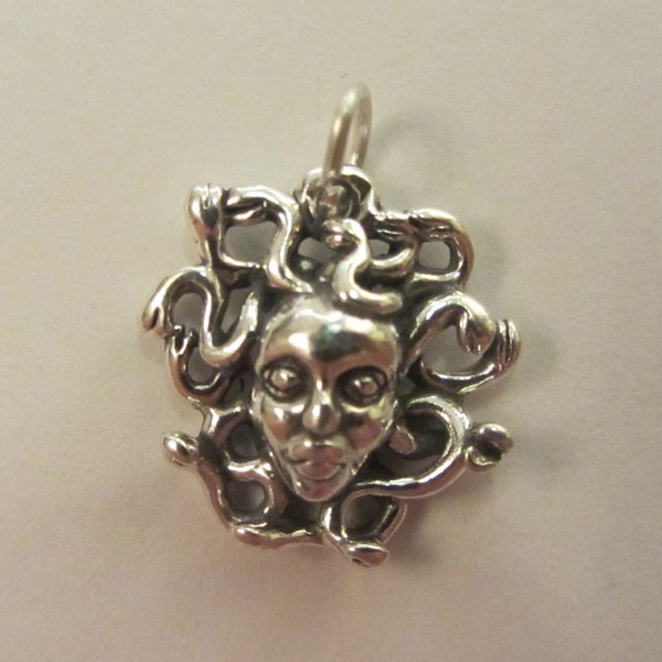 Small Sterling Silver 3D Medusa Snake Head Greek Mythology Charm Pendant - 2.88 Grams - Please See Photos