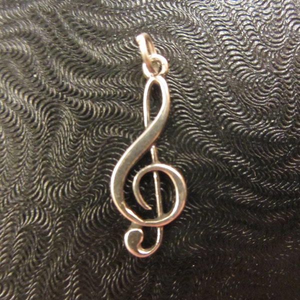 New Sterling Silver Treble Clef Music Notes Charm Pendant - 1.13 Grams - See Photos