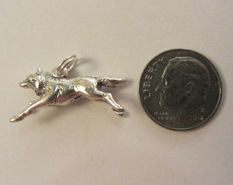 New Solid Stering Silver 3D Running Wolf Charm Pendant - 3.78g