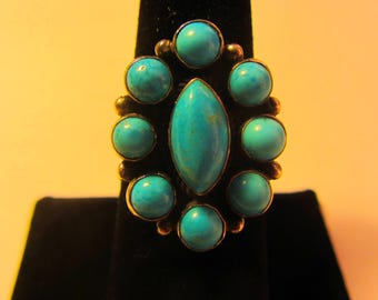 Anillo vintage de plata de ley con turquesa Navajo, talla 7 1/25, de origen nativo americano - 6,51 gramos - Ver fotos