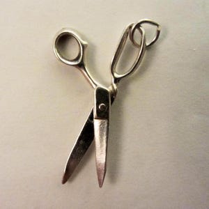 May include: Silver-toned scissors with a classic design. The scissors have a loop for the thumb and a finger hole, with sharp blades. The blades are slightly open, suggesting they are ready for use. The scissors are likely for sewing or crafting.