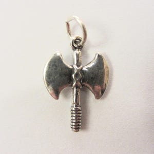New Sterling Silver 3D Viking Double Sided Battle Axe Charm Pendant - 2.35 Grams